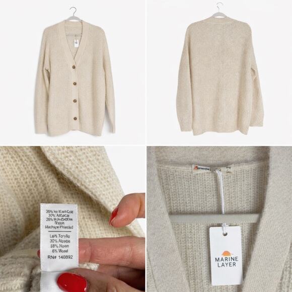 Marine Layer Nova Oversized Cardigan Ivory Wool Blend Women’s Small NWT - Picture 3 of 6